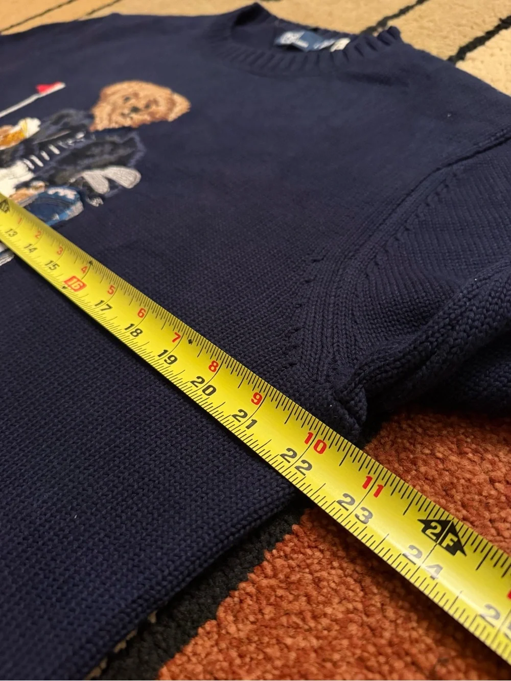 Ralph Lauren Navy Crewneck Sweater with Golf Bear Motif